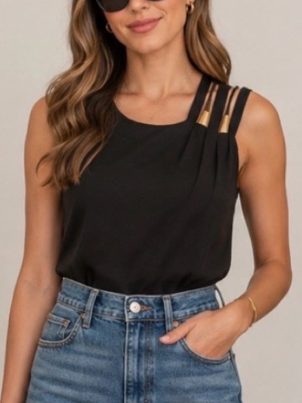 Joseph Ribkoff Black Sleeveless Blouse Tunic 8 Lux Old Money Classiccore Preppy